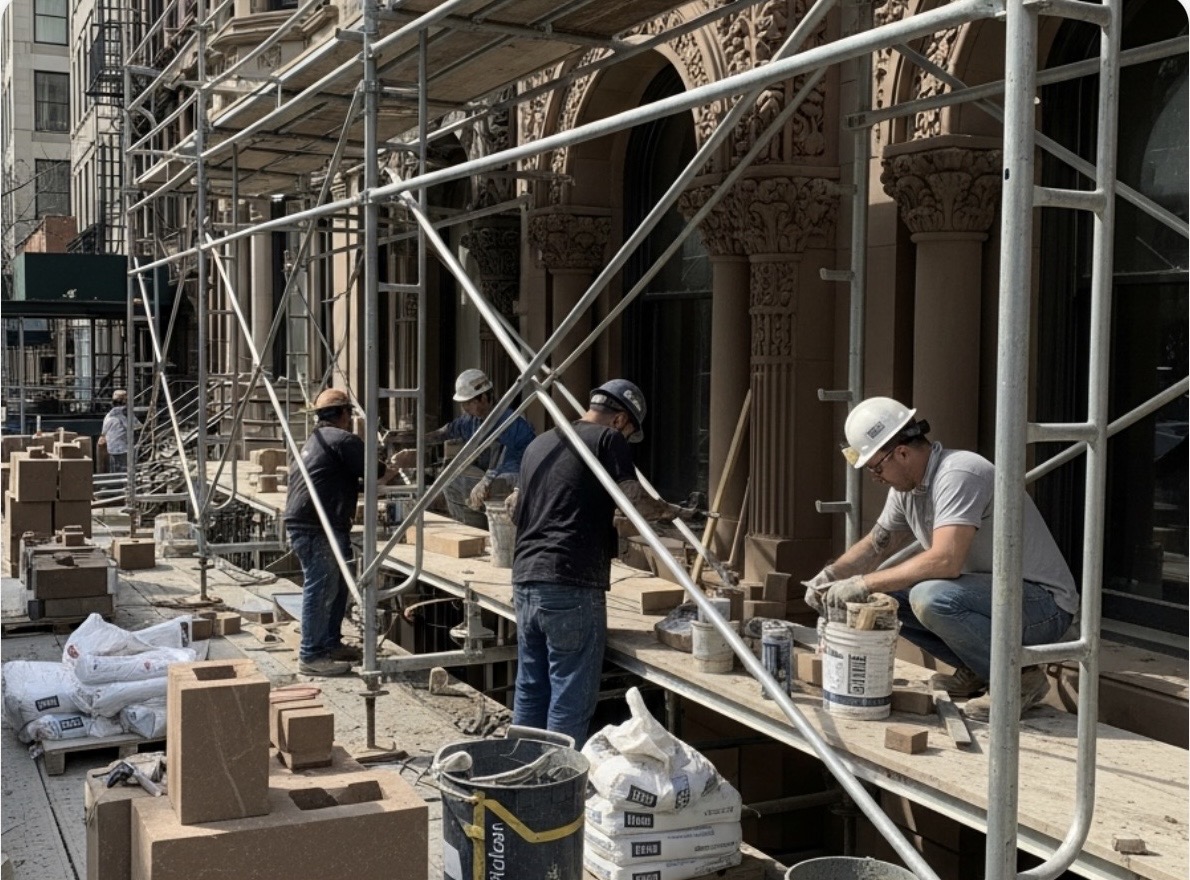 Restored 1880s Italianate brownstone facade in the Fort Greene Historic District